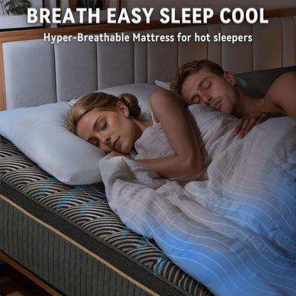 12 Inch Hybrid Mattress in Twin, Full, Queen, King - Medium Firm Support with Memory Foam and Springs