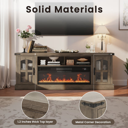 Save 50% - Belord 70.9-Inch Electric Fireplace TV Stand for TVs up to 80 Inches, Wooden Media Console with 1500W 38.2-Inch Fireplace