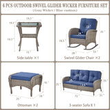 Patio Conversation Set 6-Piece with Sofa, Rocking Chairs, Side Table, and Ottoman, NDS Series - Belord