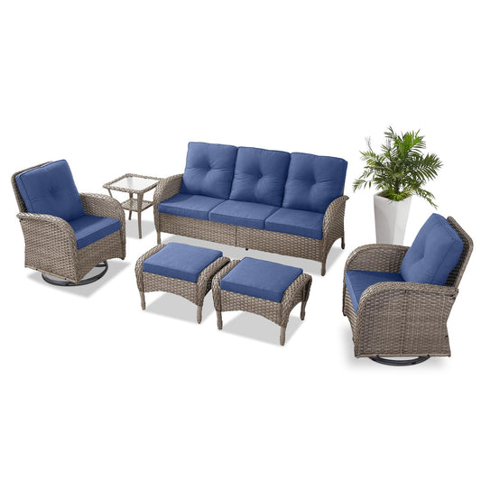 Patio Conversation Set 6-Piece with Sofa, Swivel Glider Chairs, Side Table, and Ottoman, NDS Series