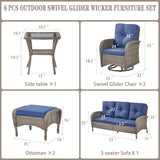 Patio Conversation Set 6-Piece with Sofa, Swivel Glider Chairs, Side Table, and Ottoman, NDS Series - Belord