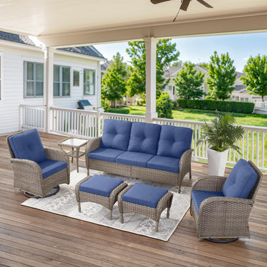 Patio Conversation Set 6-Piece with Sofa, Swivel Glider Chairs, Side Table, and Ottoman, NDS Series - Belord