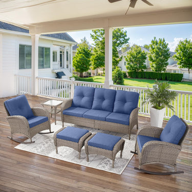 Patio Conversation Set 6-Piece with Sofa, Rocking Chairs, Side Table, and Ottoman, NDS Series - Belord