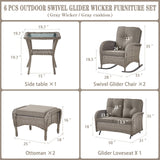 Patio Conversation Set 6-Piece with Glider Loveseat, Rocking Chairs, Side Table, and Ottoman, NDS Series - Belord
