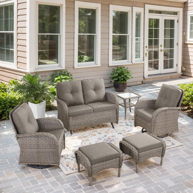 Patio Conversation Set 6-Piece with Glider Loveseat, Swivel Glider Chairs, Side Table, and Ottoman, NDS Series - Belord