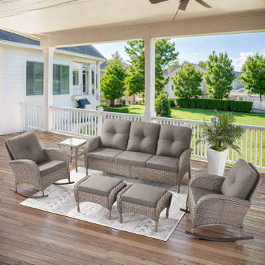 Patio Conversation Set 6-Piece with Sofa, Rocking Chairs, Side Table, and Ottoman, NDS Series - Belord