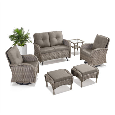 Patio Conversation Set 6-Piece with Glider Loveseat, Swivel Glider Chairs, Side Table, and Ottoman, NDS Series - Belord
