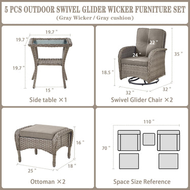 Swivel Glider Chairs Set with Side Table and Ottoman, NDS Series - Belord