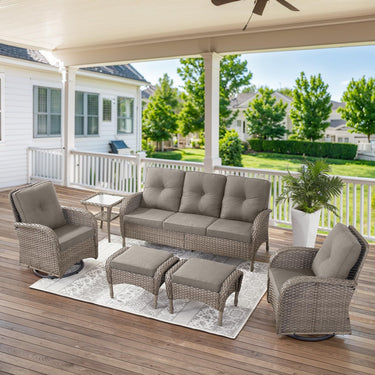 Patio Conversation Set 6-Piece with Sofa, Swivel Glider Chairs, Side Table, and Ottoman, NDS Series - Belord