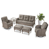 Patio Conversation Set 6-Piece with Sofa, Swivel Glider Chairs, Side Table, and Ottoman, NDS Series - Belord