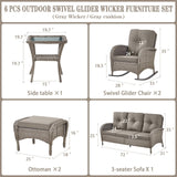 Patio Conversation Set 6-Piece with Sofa, Rocking Chairs, Side Table, and Ottoman, NDS Series - Belord