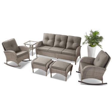 Patio Conversation Set 6-Piece with Sofa, Rocking Chairs, Side Table, and Ottoman, NDS Series - Belord
