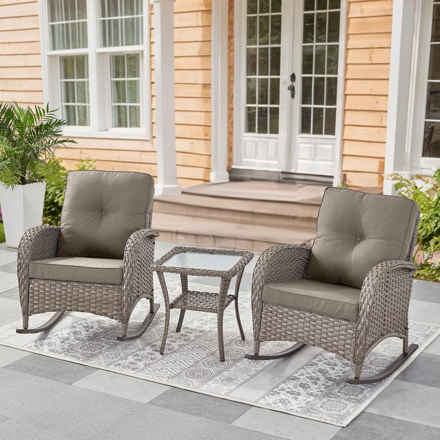 Wicker Rocking Chairs Set with Side Table, NDS Series