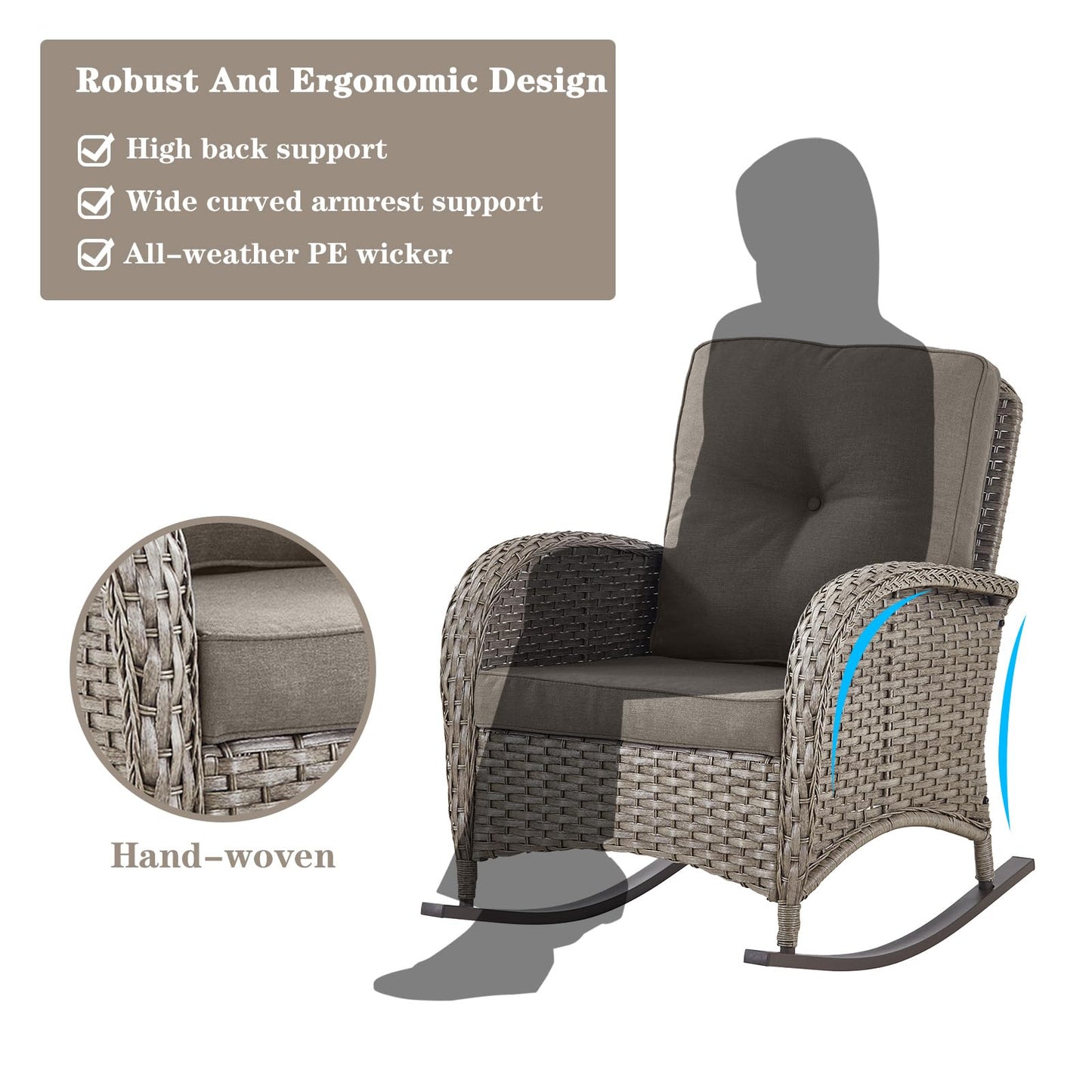 Wicker Rocking Chairs Set with Side Table, NDS Series