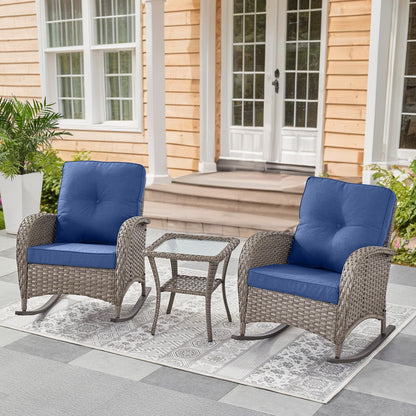 Wicker Rocking Chairs Set with Side Table, NDS Series