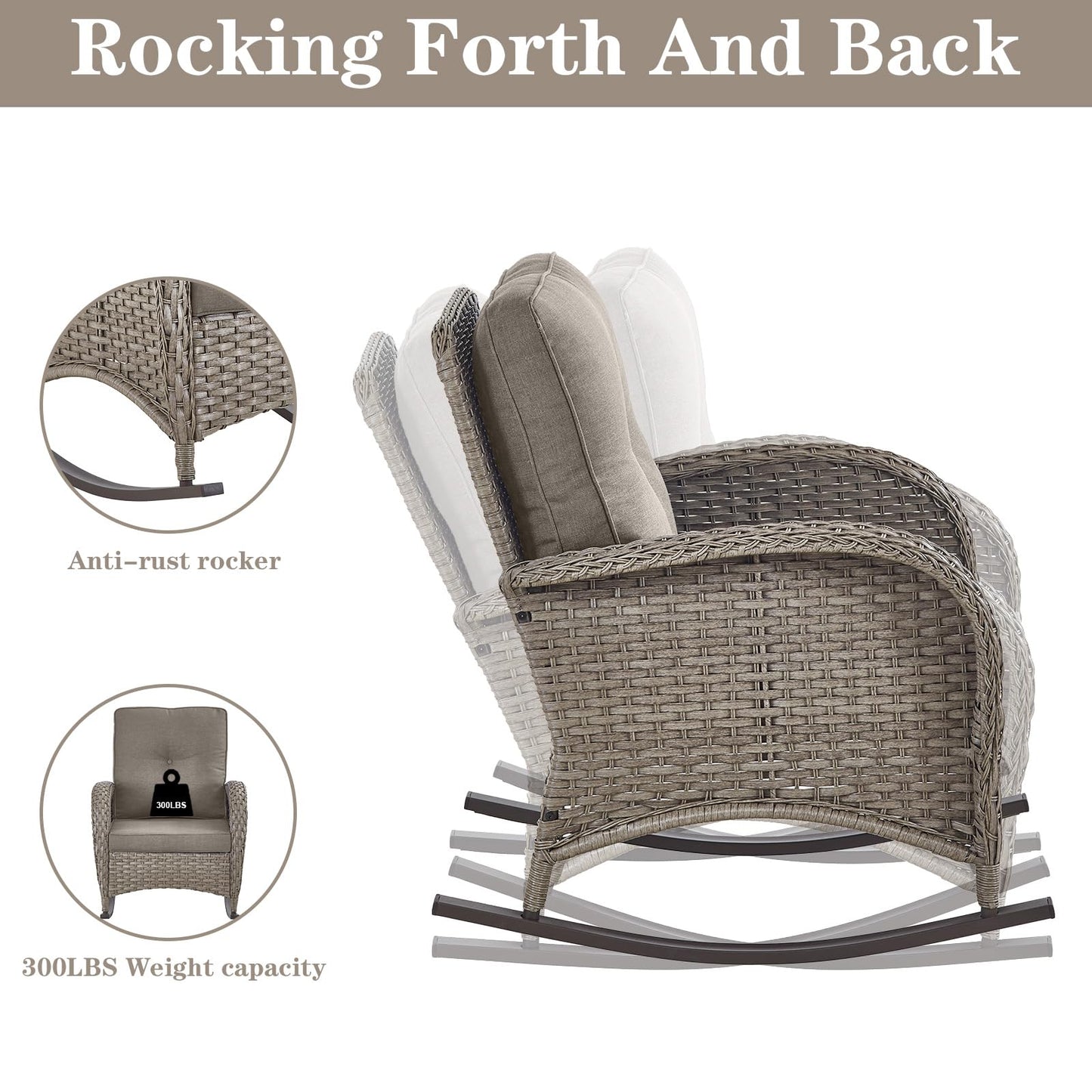 Wicker Rocking Chairs Set with Side Table, NDS Series
