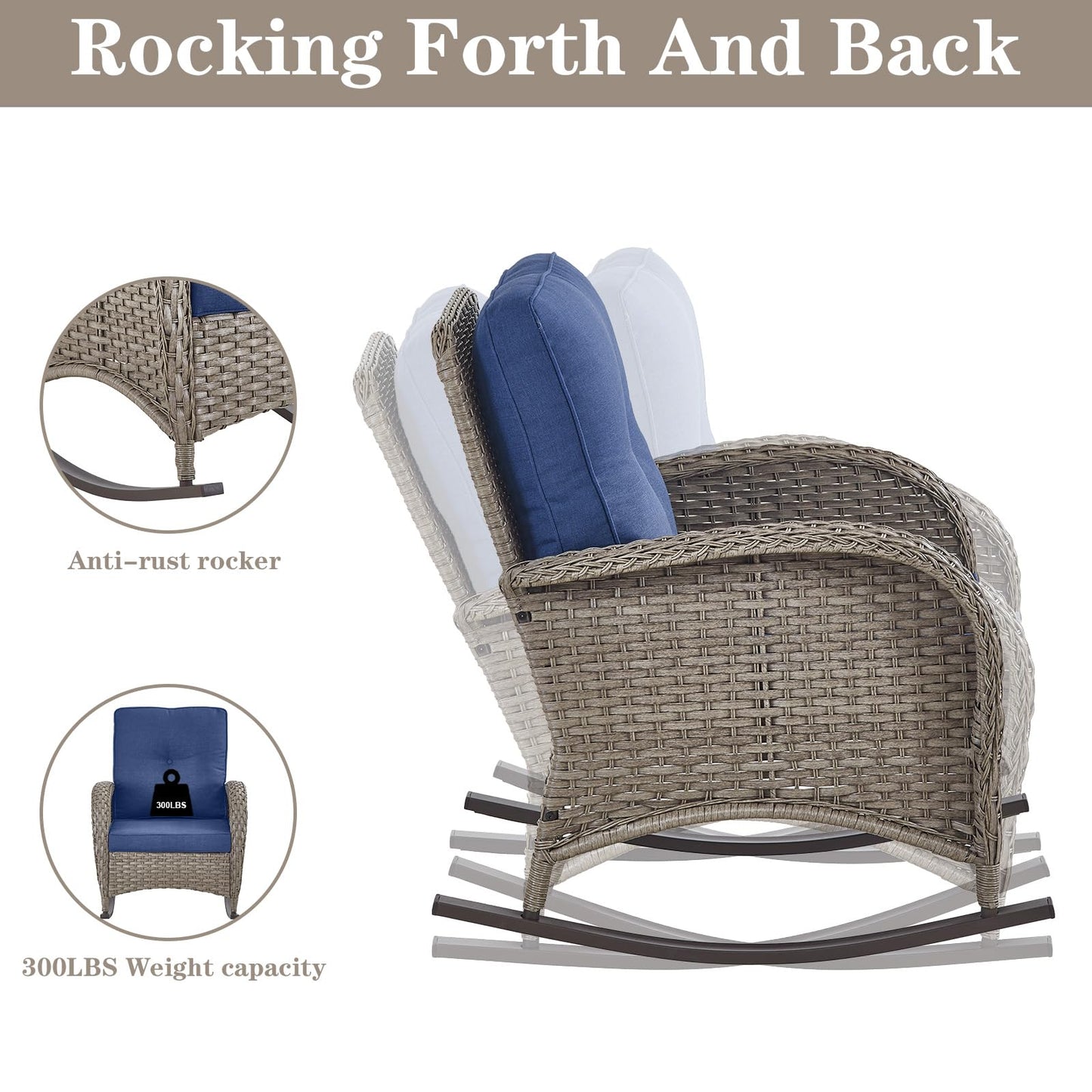 Wicker Rocking Chairs Set with Side Table, NDS Series