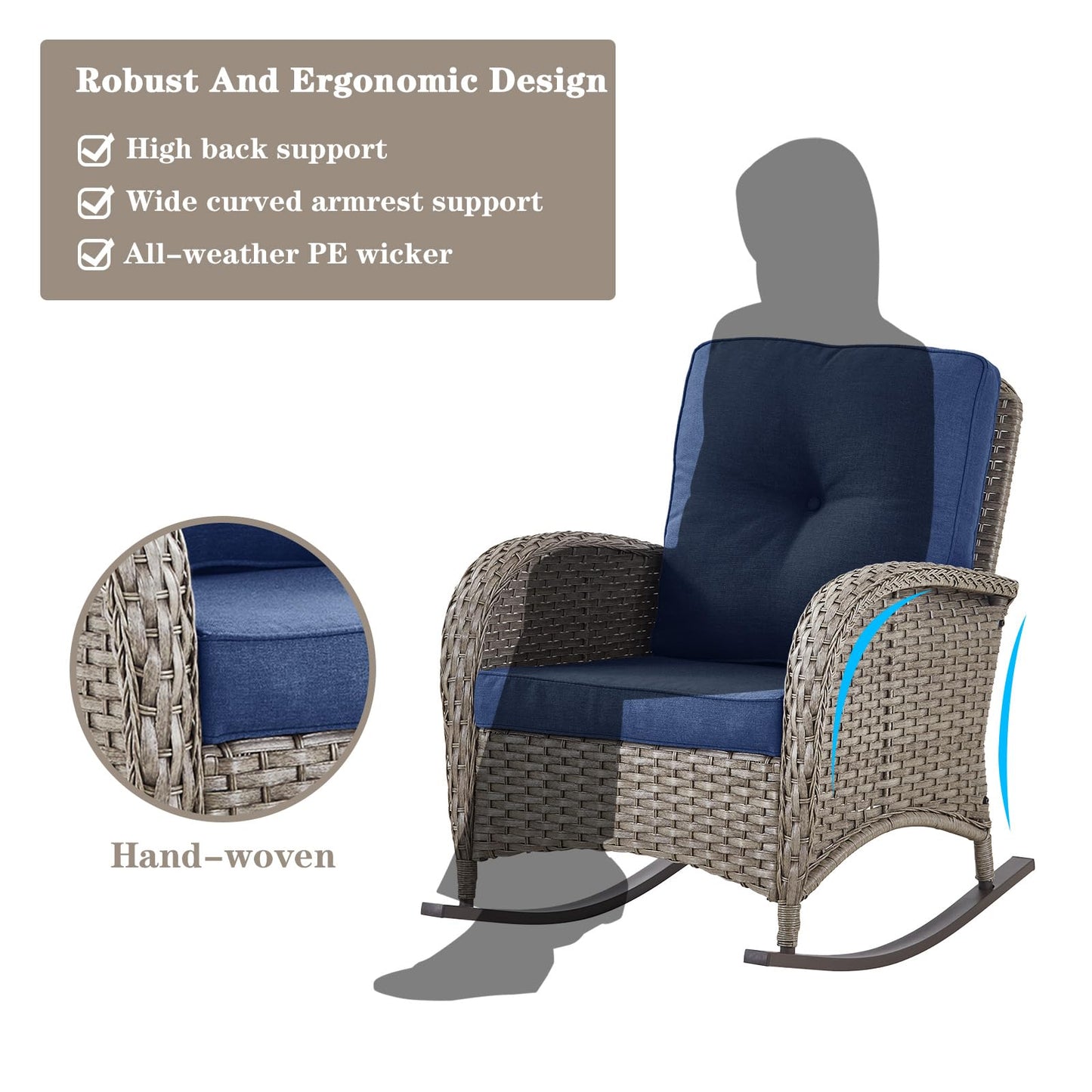 Wicker Rocking Chairs Set with Side Table, NDS Series