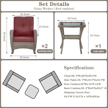 Wicker Rocking Chairs Set with Side Table, NDS Series - Belord