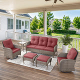 Patio Conversation Set 6-Piece with Sofa, Swivel Glider Chairs, Side Table, and Ottoman, NDS Series - Belord