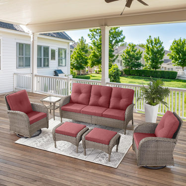 Patio Conversation Set 6-Piece with Sofa, Swivel Glider Chairs, Side Table, and Ottoman, NDS Series - Belord