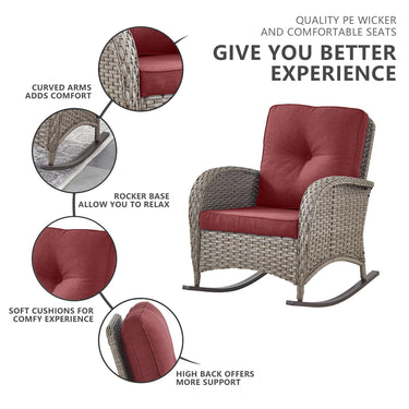 Patio Conversation Set 6-Piece with Glider Loveseat, Rocking Chairs, Side Table, and Ottoman, NDS Series - Belord