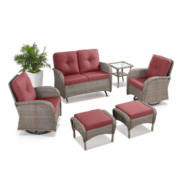 Patio Conversation Set 6-Piece with Glider Loveseat, Swivel Glider Chairs, Side Table, and Ottoman, NDS Series - Belord