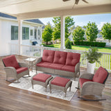Patio Conversation Set 6-Piece with Sofa, Rocking Chairs, Side Table, and Ottoman, NDS Series - Belord