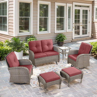 Patio Conversation Set 6-Piece with Glider Loveseat, Swivel Glider Chairs, Side Table, and Ottoman, NDS Series - Belord