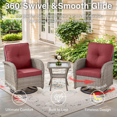 Patio Conversation Set 6-Piece with Glider Loveseat, Swivel Glider Chairs, Side Table, and Ottoman, NDS Series - Belord