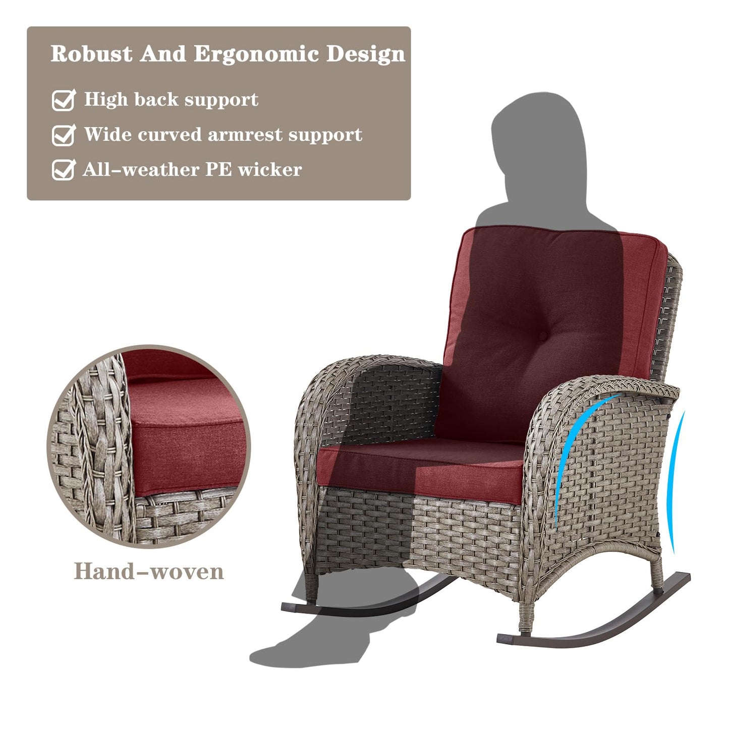 Wicker Rocking Chairs Set with Side Table, NDS Series