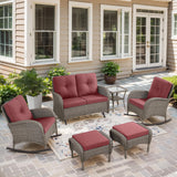 Patio Conversation Set 6-Piece with Glider Loveseat, Rocking Chairs, Side Table, and Ottoman, NDS Series - Belord