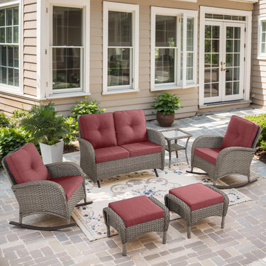 Patio Conversation Set 6-Piece with Glider Loveseat, Rocking Chairs, Side Table, and Ottoman, NDS Series - Belord