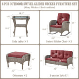 Patio Conversation Set 6-Piece with Sofa, Rocking Chairs, Side Table, and Ottoman, NDS Series - Belord
