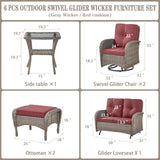 Patio Conversation Set 6-Piece with Glider Loveseat, Swivel Glider Chairs, Side Table, and Ottoman, NDS Series - Belord