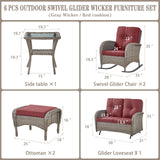 Patio Conversation Set 6-Piece with Glider Loveseat, Rocking Chairs, Side Table, and Ottoman, NDS Series - Belord
