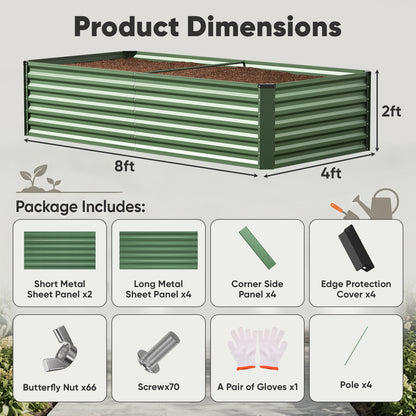 8x4x2ft Deep Galvanized Raised Garden Bed, Outdoor Metal Planter with 479 Gallon Soil Capacity
