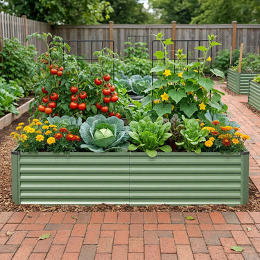 Green galvanized raised garden bed by Belord, 8x4x2 ft outdoor metal planter with 479-gallon soil capacity for gardening.