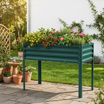 Belord galvanized metal raised garden bed with legs, 48x30x24 inches, suitable for vegetables, herbs, and flowers.