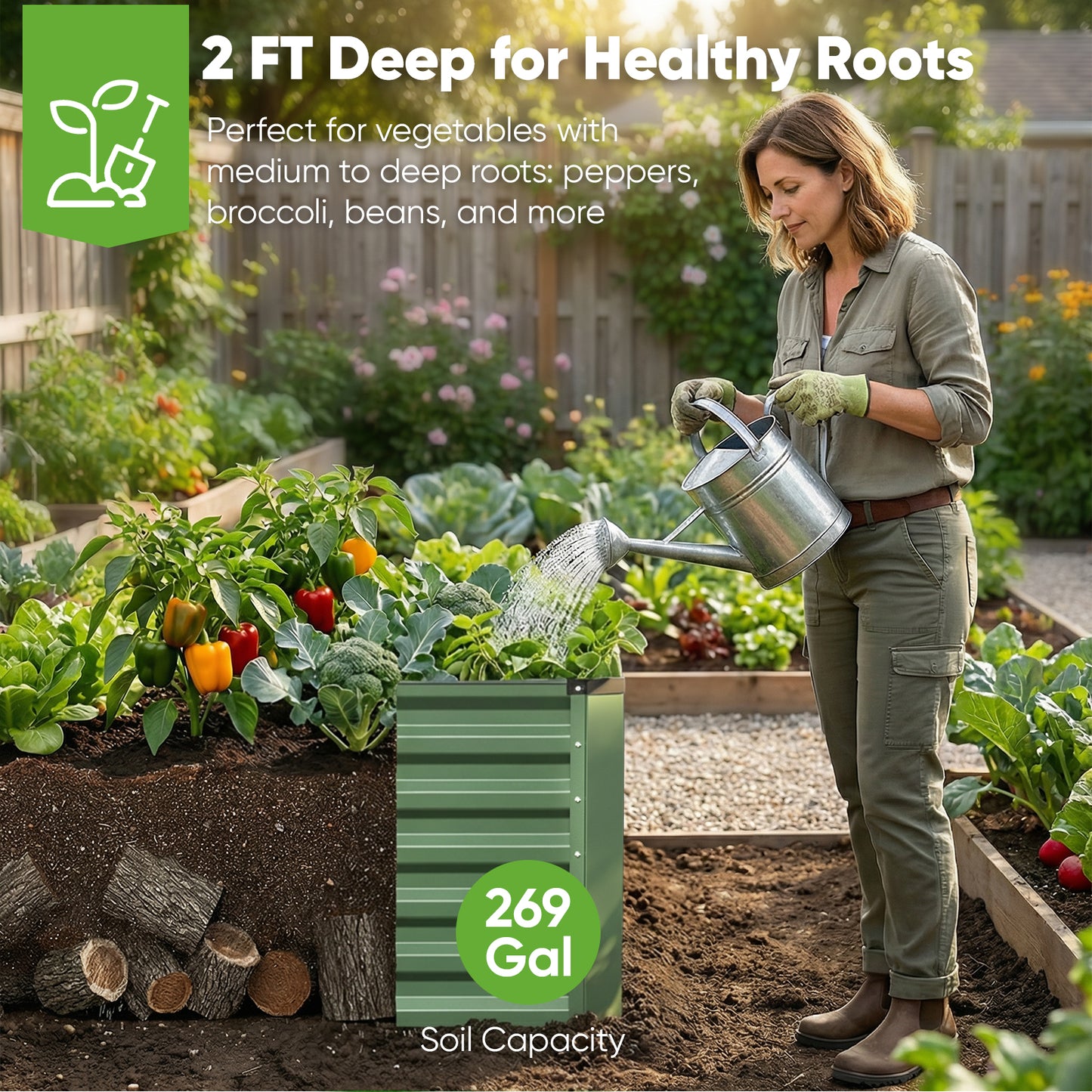 6x3x2ft Galvanized Raised Garden Bed, Outdoor Metal Planter Box with 269 Gallon Capacity for Vegetables, Herbs & Flowers