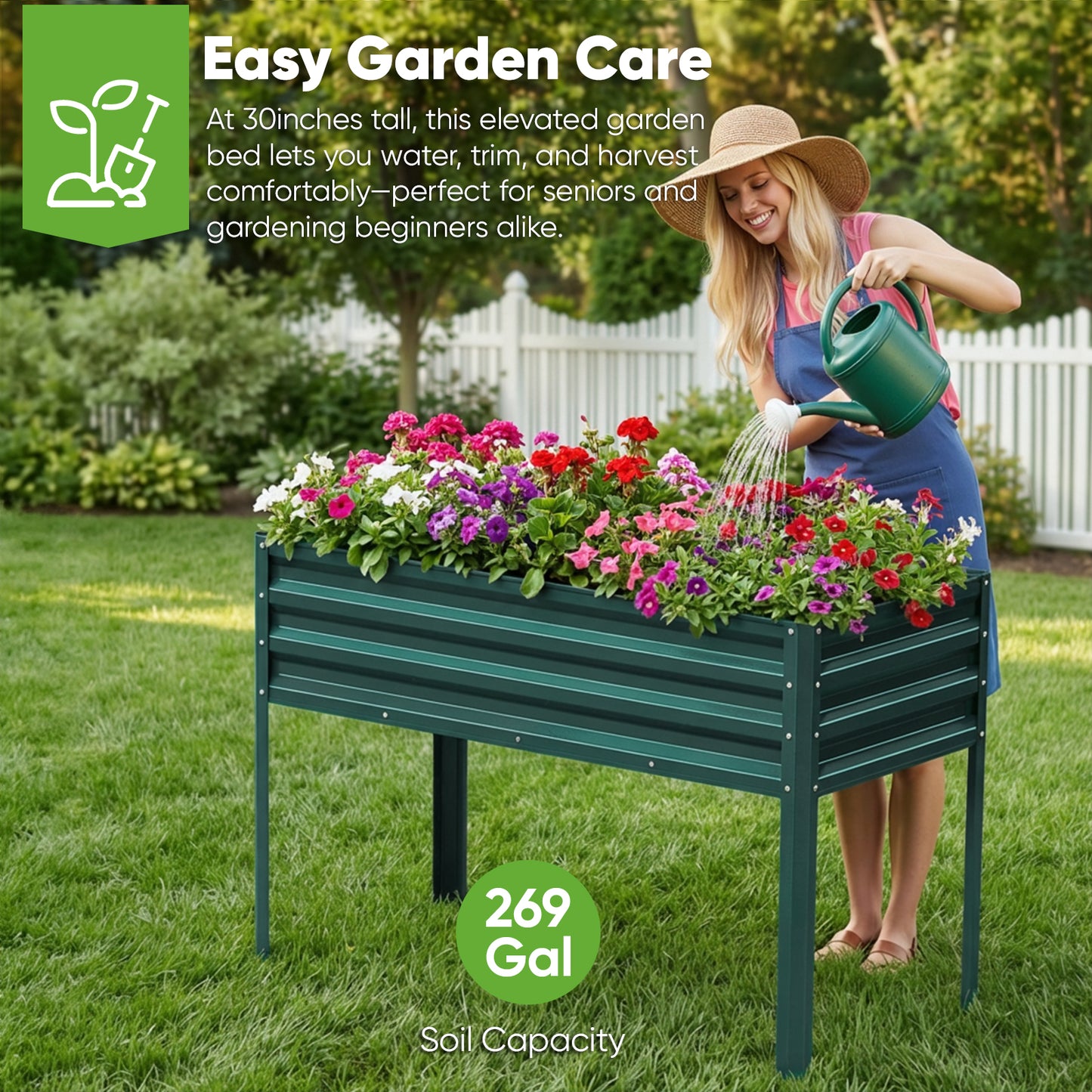 48x30x24in Elevated Raised Garden Bed with Legs, Galvanized Metal Planter for Vegetables, Herbs & Flowers