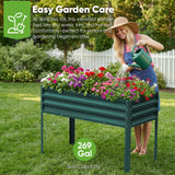 Green galvanized metal raised garden bed with legs, ideal for vegetables, herbs, and flowers, by Belord.