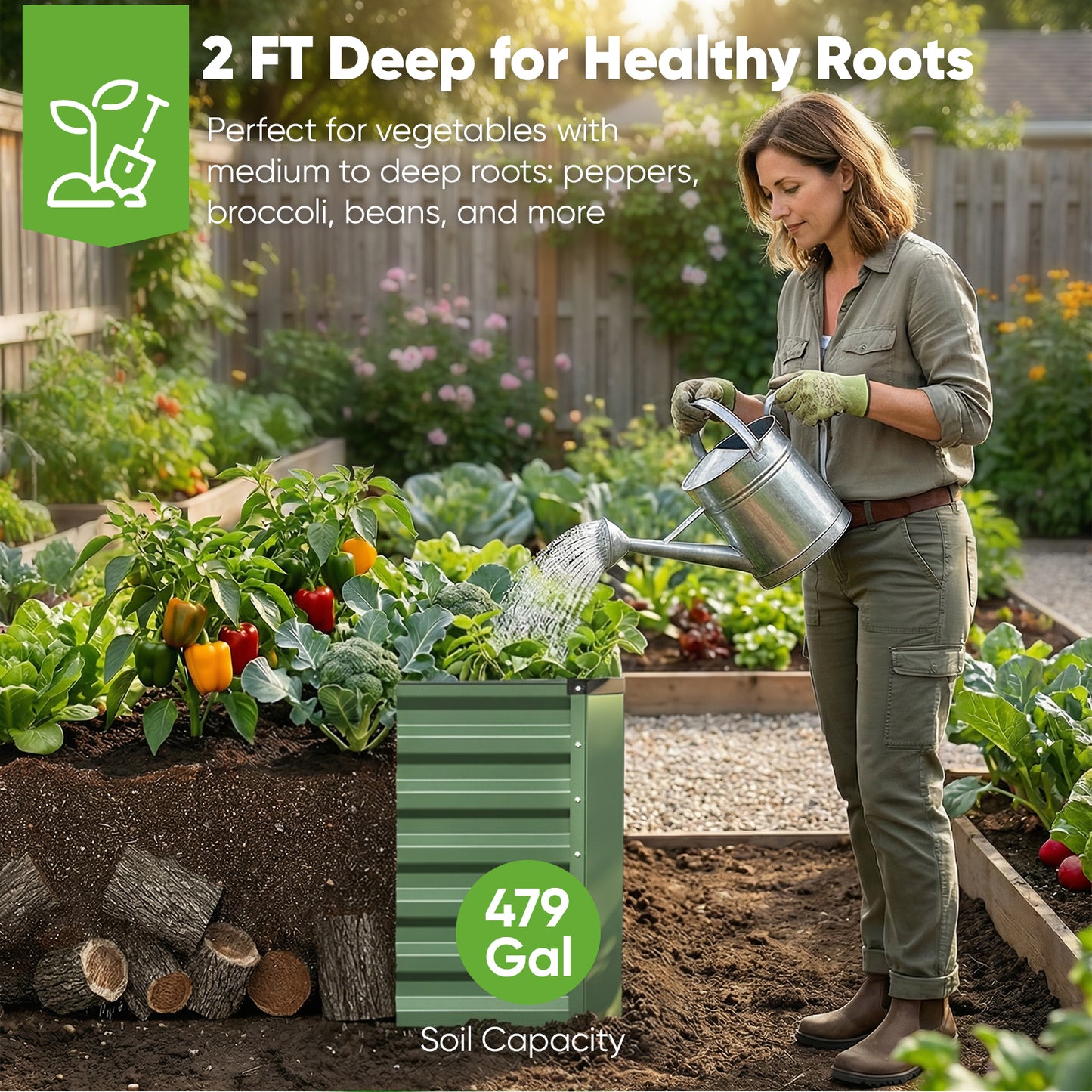 8x4x2ft Deep Galvanized Raised Garden Bed, Outdoor Metal Planter with 479 Gallon Soil Capacity
