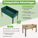 Green galvanized metal raised garden bed with legs, 48x30x24 inches, suitable for vegetables, herbs, and flowers.