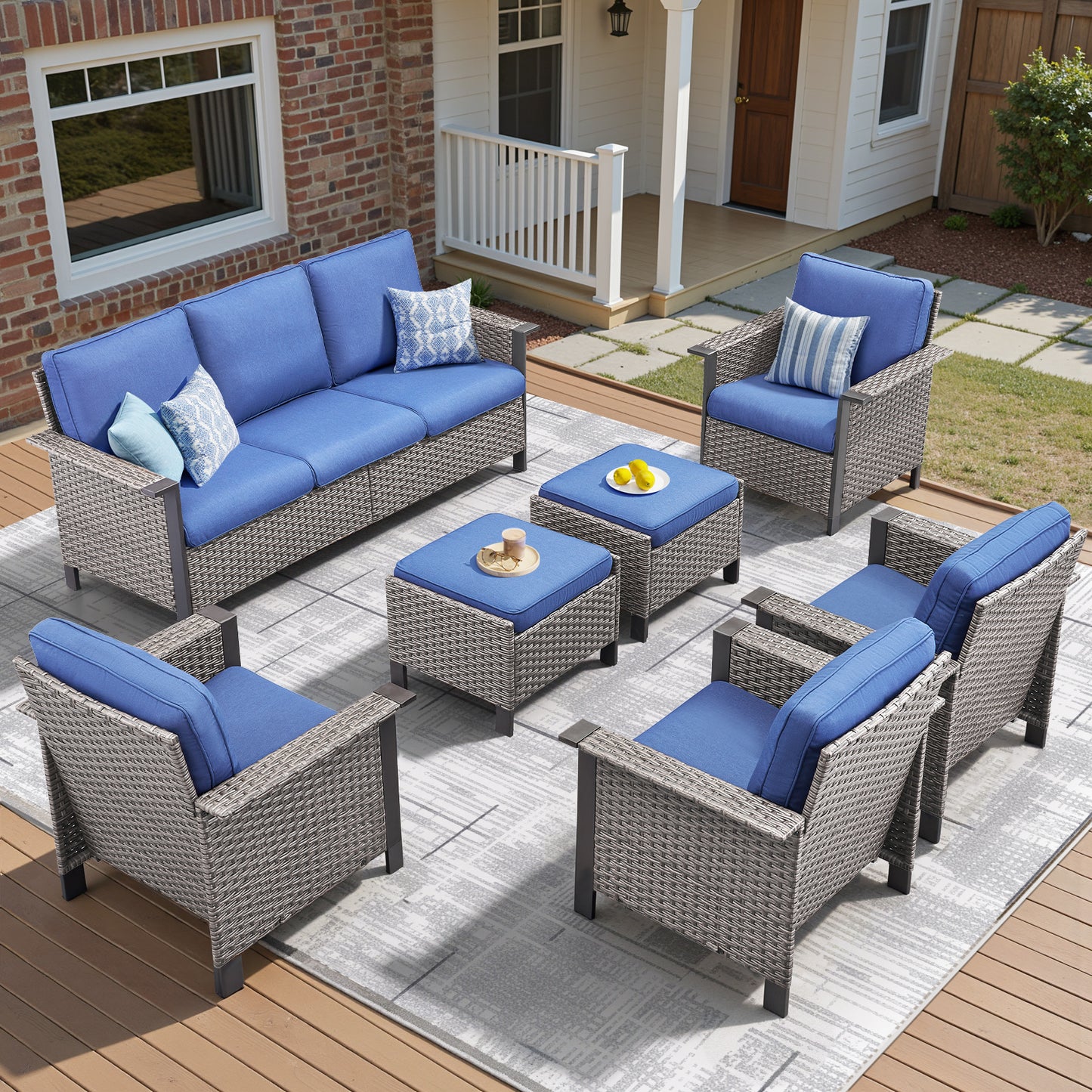 7-Piece Patio Set: All-Weather Wicker 3-Seater Sofa with 4 Patio Chairs & 2 Ottomans, WNG Series