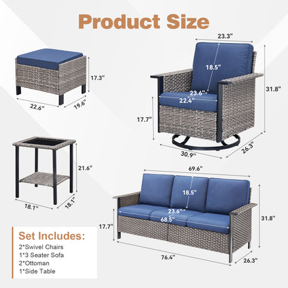 6-Piece All-Weather Wicker Patio Set with Swivel Chairs — Includes Rattan 3-Seater Sofa & Conversation Seating, WNG Series