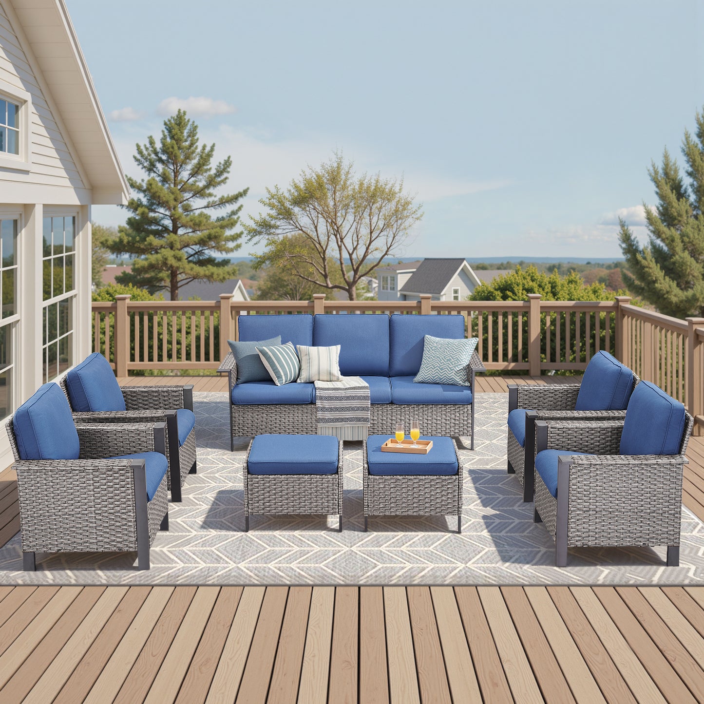 7-Piece Patio Set: All-Weather Wicker 3-Seater Sofa with 4 Patio Chairs & 2 Ottomans, WNG Series