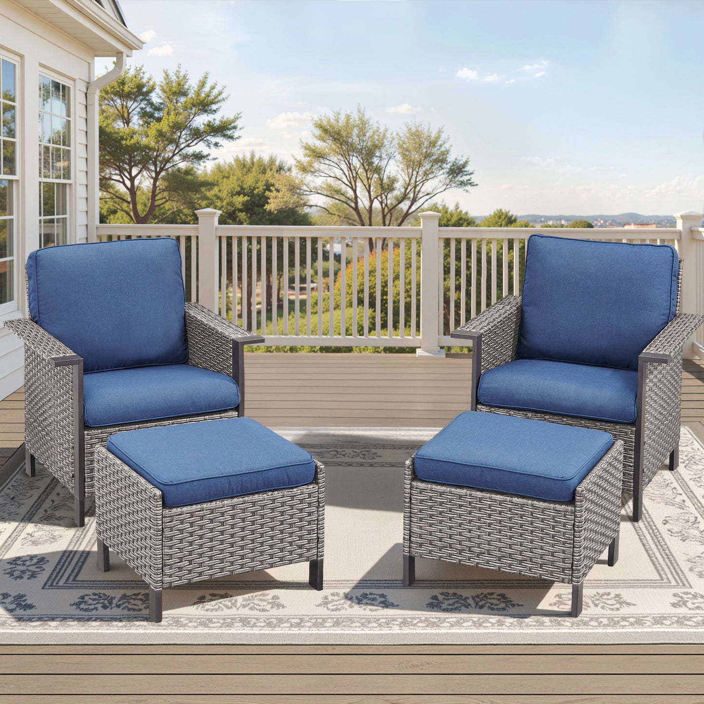 4-Piece Outdoor Patio Set: 2 Patio Chairs with Ottomans, WNG Series