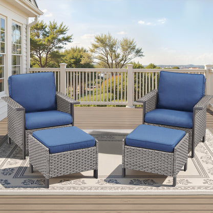 4-Piece Outdoor Patio Set: 2 Patio Chairs with Ottomans, WNG Series