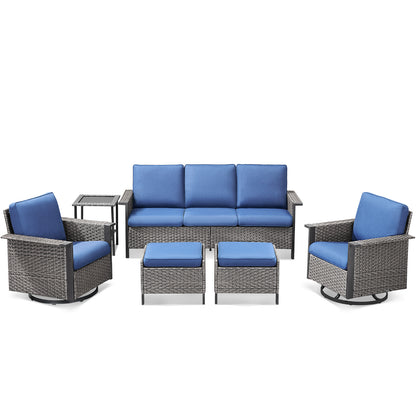 6-Piece All-Weather Wicker Patio Set with Swivel Chairs — Includes Rattan 3-Seater Sofa & Conversation Seating, WNG Series